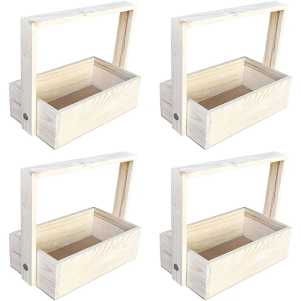 Fancy Pine Wood Gift Baskets – 5x8x2.5 IN (Pack of 4) Wooden Hamper