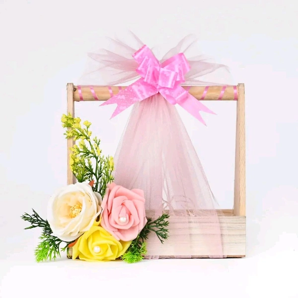 Fancy Pine Wood Gift Baskets – 5x8x2.5 IN (Pack of 4) Wooden Hamper