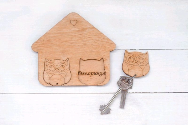 Wooden Owl Bird Key Holder - Birchwood