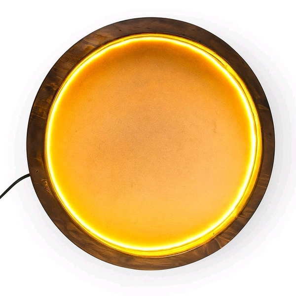 Round Pinewood Frame With LED Teakwood Finish - 12 Inch