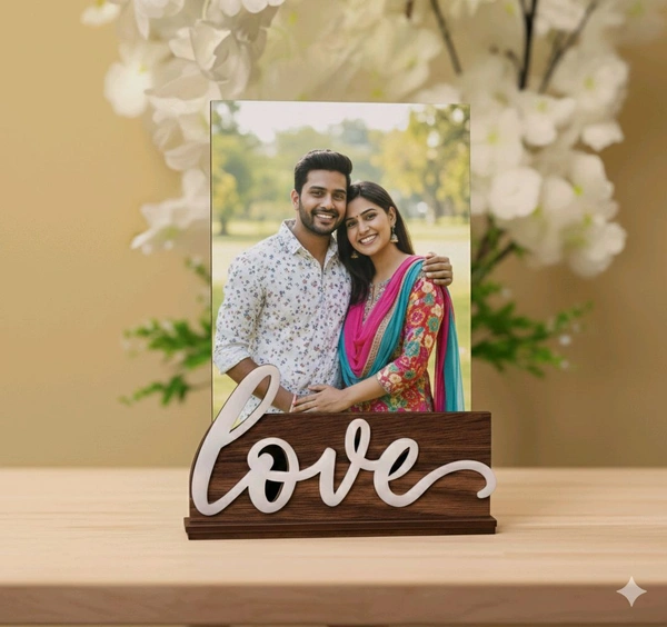 Love Acrylic Photo Frame With Wooden Base - Small - 4*6 inches
