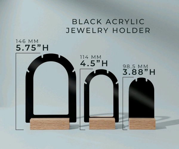3 Pack Acrylic Jewelry Display With Pinewood Base - Transparent acrylic