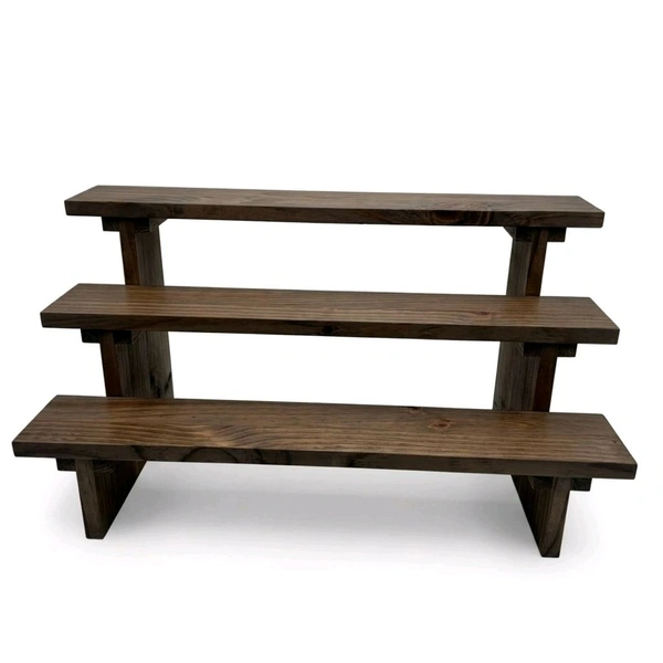 3-Tier Wooden Display Stand - 2 Step Dismantling - Stall & Retail Store - Dark Walnut Shade - Large