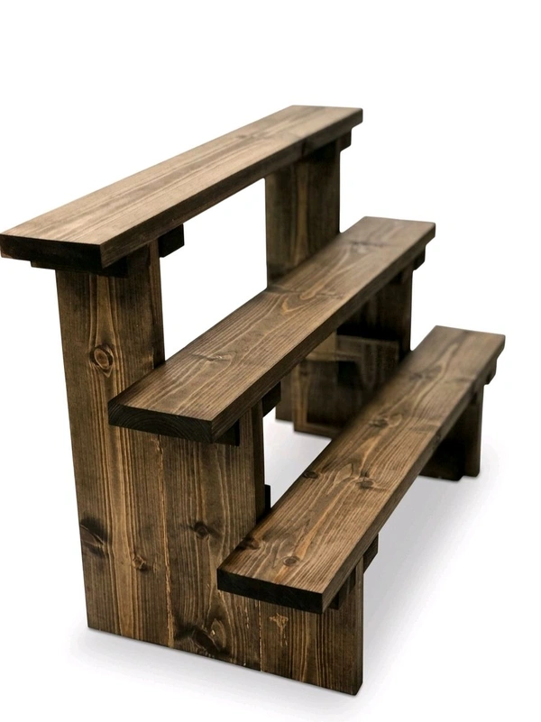 3-Tier Wooden Display Stand - 2 Step Dismantling - Stall & Retail Store - Dark Walnut Shade - Large