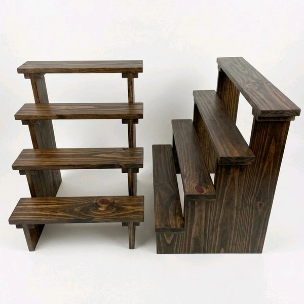 4-Tier Wooden Display Stand - 2 Step Dismantling - Stall & Retail Store - Dark Walnut Shade - Small