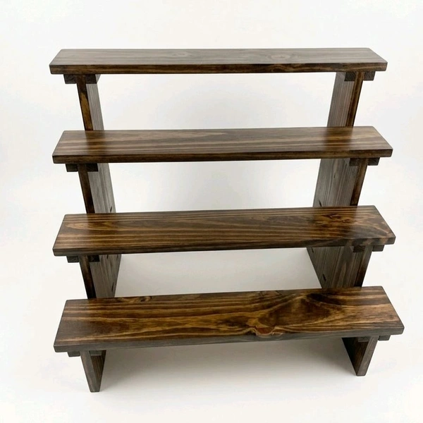 4-Tier Wooden Display Stand - 2 Step Dismantling - Stall & Retail Store - Dark Walnut Shade - Large