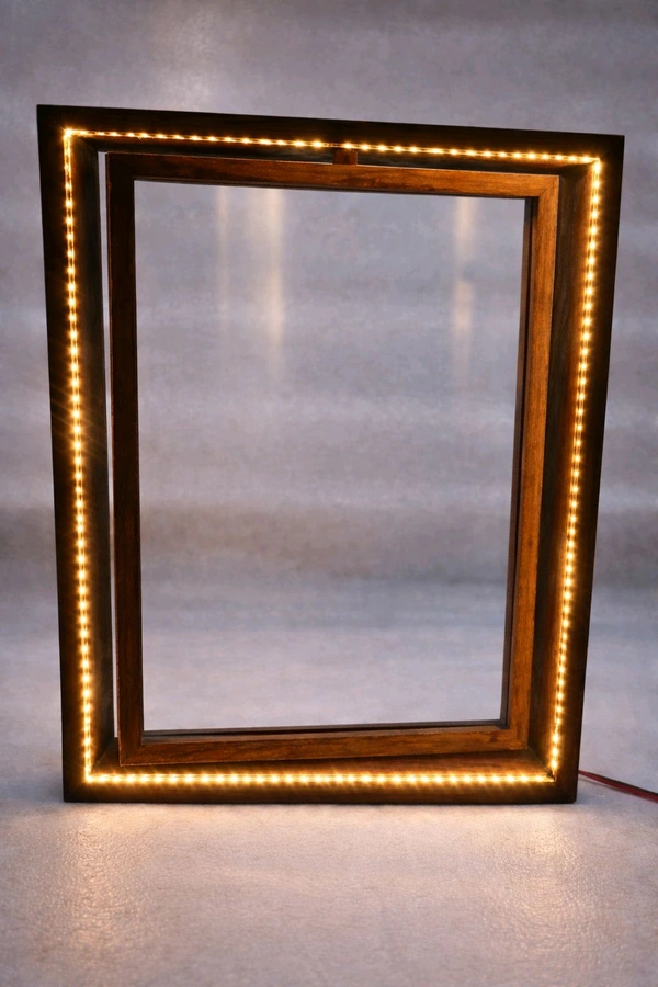 Teak Wood Rotating Frame / Floating Frame / Varmala Preservation With LED Light. - Large - 12 * 9 Inches