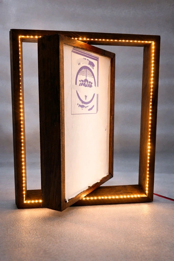 Teak Wood Rotating Frame / Floating Frame / Varmala Preservation With LED Light. - Large - 12 * 9 Inches