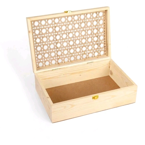 Pinewood Box With Rattan Lid Premium Hamper Box / Packaging Box - 8 * 8 * 2 Inches