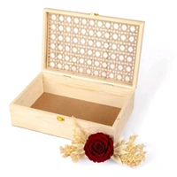 Pinewood Box With Rattan Lid Premium Hamper Box / Packaging Box - 8 * 8 * 2 Inches