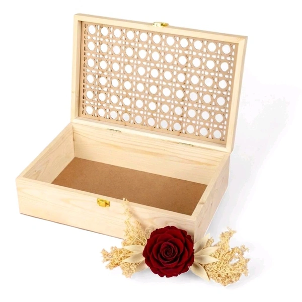 Pinewood Box With Rattan Lid Premium Hamper Box / Packaging Box - 8 * 8 * 2 Inches