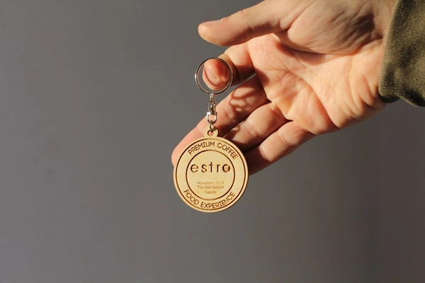 50 pcs Laser Cut Wooden Logo Keychain, Personalized Birch Keyring for Branding