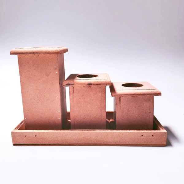 Pillar Candle holder - 3 pcs with tray Set - 8" X 3" x 3", 8161