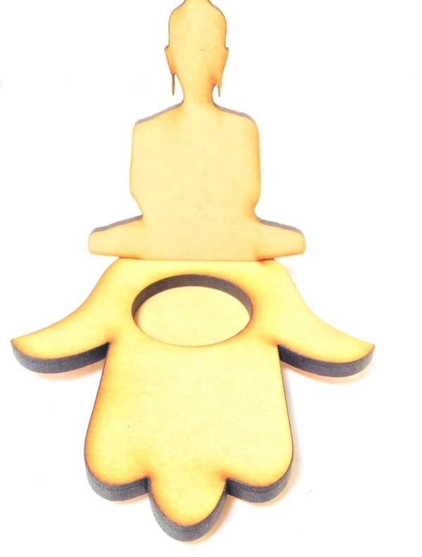 Tea Light Candle Holder - Hamsa hand & Buddha - 5", 6mm, 8123