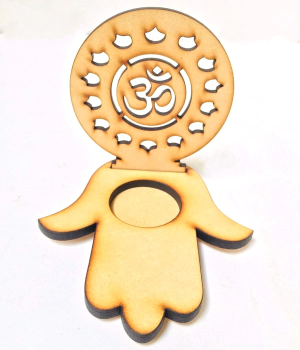 Tea Light Candle Holder - Hamsa hand & Om - 5", 6mm, 8116