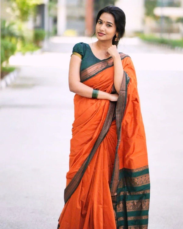 LICHI SILK SAREE - Orange