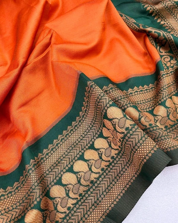 LICHI SILK SAREE - Orange