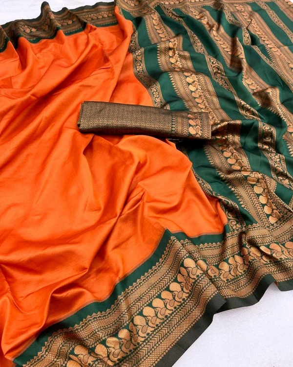 LICHI SILK SAREE - Orange