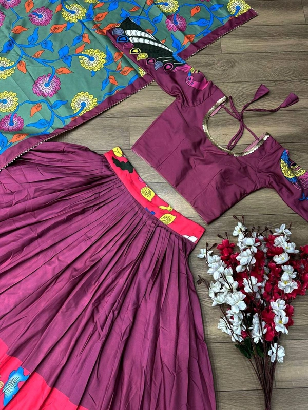 Kalamkari Lehenga Choli - Night Shadz, M UP TO L