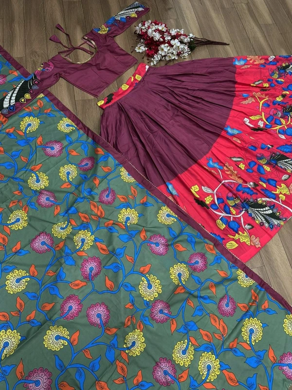 Kalamkari Lehenga Choli - Night Shadz, M UP TO L