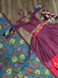 Kalamkari Lehenga Choli - Night Shadz, M UP TO L
