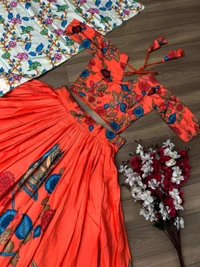 Kalamkari Lehenga Choli - Orange, M UP TO L