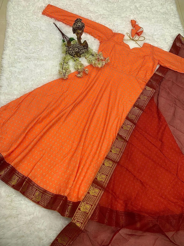 Anarkali With Kota Duppta - Orange, L-40