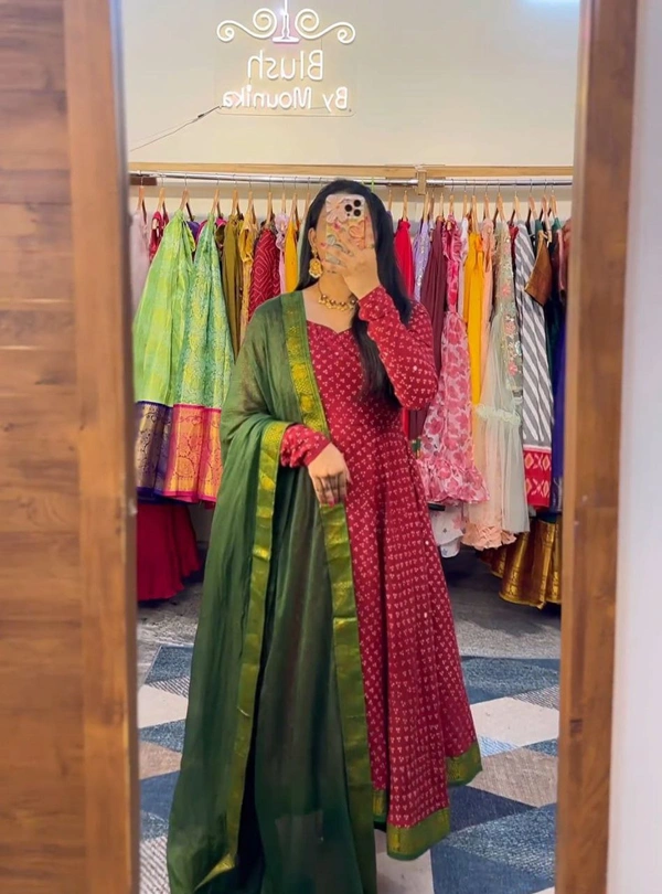Anarkali With Kota Duppta - Maroon, XXXL-46