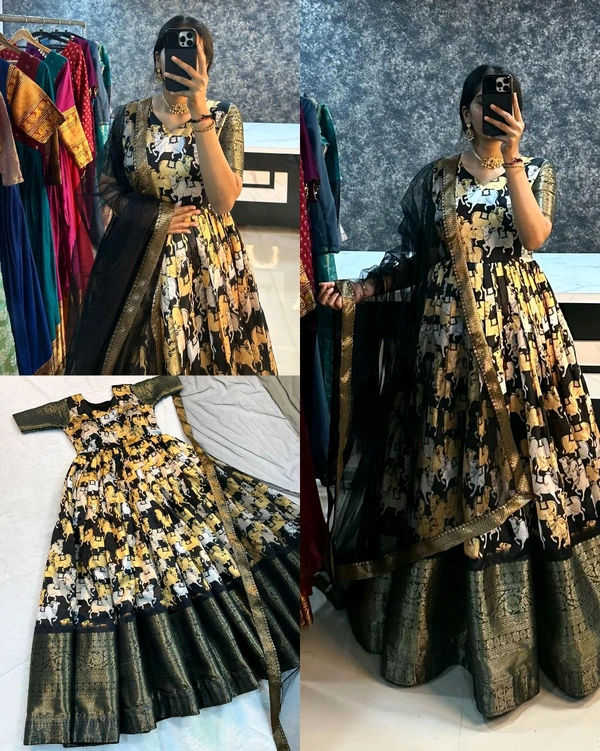  Kalamkari  Cow - Black, XL-42