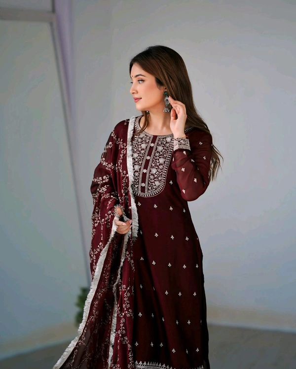 Traditional Kurta Set  - Maroon, XS-34
