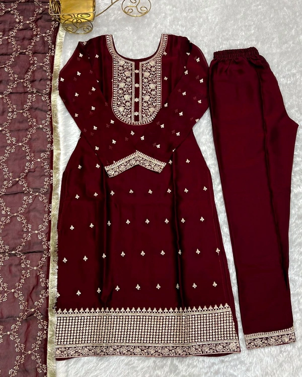 Traditional Kurta Set  - Maroon, XS-34