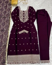 Traditional Kurta Set  - wine, S-36