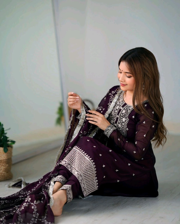 Traditional Kurta Set  - wine, XL-42