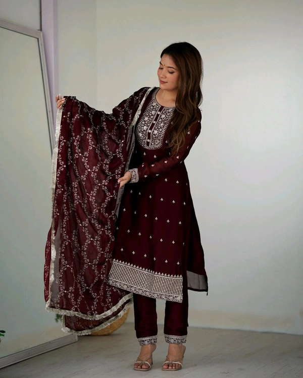 Traditional Kurta Set  - wine, XL-42