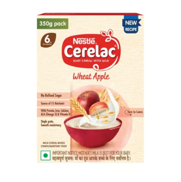 Cerelac  Nestle Cerelac Wheat Apple Baby Cereal (With No Refined Sugar, 6-24 Months) - 350 GM