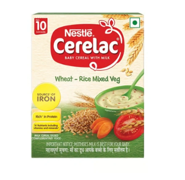 Cerelac  Nestle Cerelac Wheat Rice Mixed Veg Baby Cereal (From 10 to 24 Months) - 300 GM
