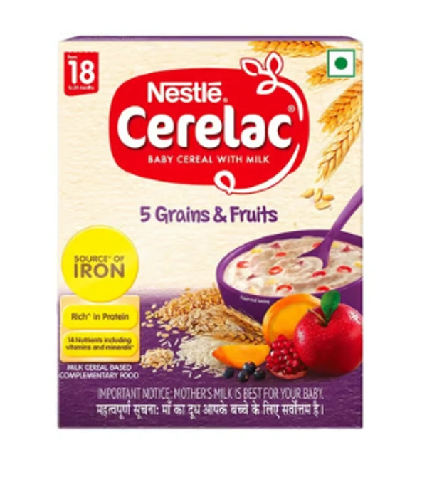 Cerelac  Nestle Cerelac 5 Grains & Fruits Baby Cereal (with Milk- 18 to 24 Months) - 300 GM