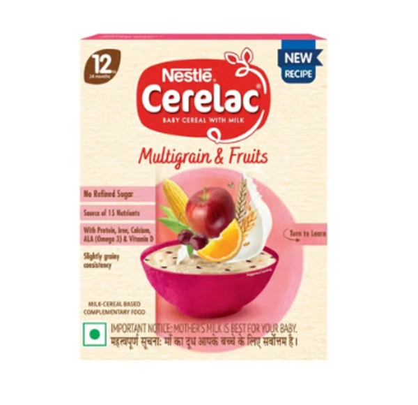 Cerelac  Nestle Cerelac Multigrain & Fruits Baby Cereal (No Refined Sugar, 12 - 24 Months (Bag-In-Box)) - 300 GM