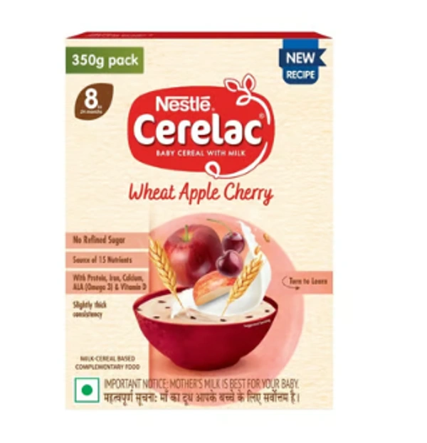 Cerelac  Nestle Cerelac Baby Cereal (No Refined Sugar, Wheat Apple Cherry) - 350 GM