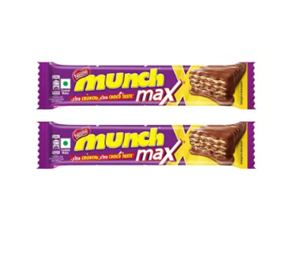 Nestle Munch Max, Coated, Crunchy Wafer Chocolate - Pack of 2 - 2 x 38.5 GM