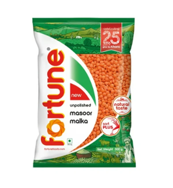 Fortune Malka Masoor Unpolished - 500 GM