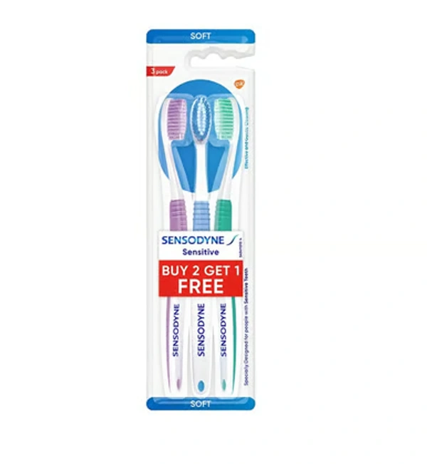 Sensodyne Sensitive Toothbrush (With Soft Rounded Bristles) - Buy 2 Get 1 Free - 3 Pieces