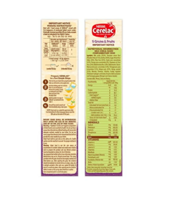 Cerelac  Nestle Cerelac 5 Grains & Fruits Baby Cereal (with Milk- 18 to 24 Months) - 300 GM