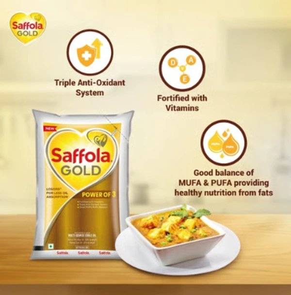 Saffola Gold Power of 3 Refined Blended Cooking Oil (1 ltr) - 1 LIT
