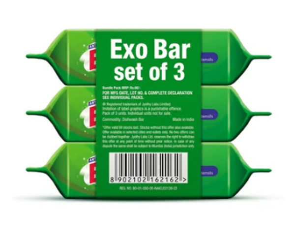 Exo Anti - Bacterial Dishwash Bar (Pack of 3) - 3 x 200 GM