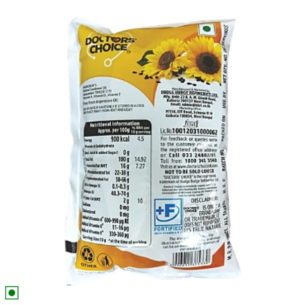 Doctor's Choice Refne Sunfower Oil - 1 LIT Pouch