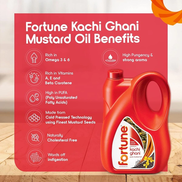Fortune Kachi Ghani Mustard Oil - 5 Lit Jar - 