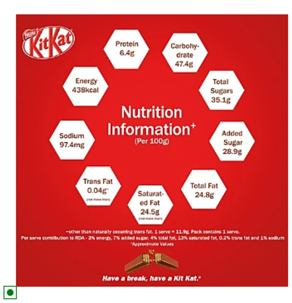 Nestle KitKat 4 Fingers Choco Coated Wafer Bar - Pack of 2 - Pack of 2 - 2 x 38.5 GM