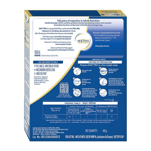 Nestle Nan Pro Stage 4 Infant Formula Powder - 18-24 Months - 400 GM