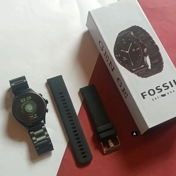 *FOSSIL Gen 6E aur ginti   NSmartwatch 44mm 2022*2  Patta silicon or meta*ON/OFF FOSSIL LOGO* 🔥🔥All colours available• *Dual Bluetooth Connectivity v4.2 / 3.0*• *1.28" LTPS HD  Round Clear View Screen* With 650Nits Brightness• 100+ Watch faces From App Store + Set Custom Wallpaper From Phone Gallery• *HIGH GRADE ALLUMINIUM BODY*• *Pedometer* / Sleep Monitor / Deep Sleep - Light S - White